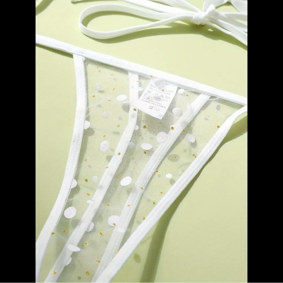 White & Gold, Dotted, Lingerie Set - Picture 7 of 9